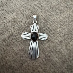 EUC .925 sterling cross with black stone made in Mexico